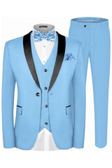 Sky Blue Three-Piece Shawl Lapel Wedding Suit