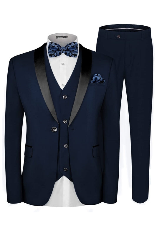 Chic Deep Blue Shawl Lapel 3-Piece Wedding Suit for Men