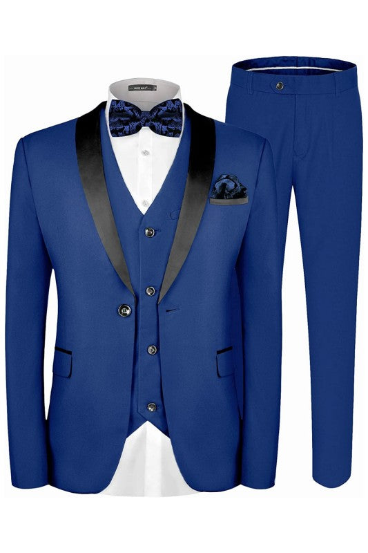 Royal Blue Shawl Lapel Wedding Suit for Men - Three-Piece Classic