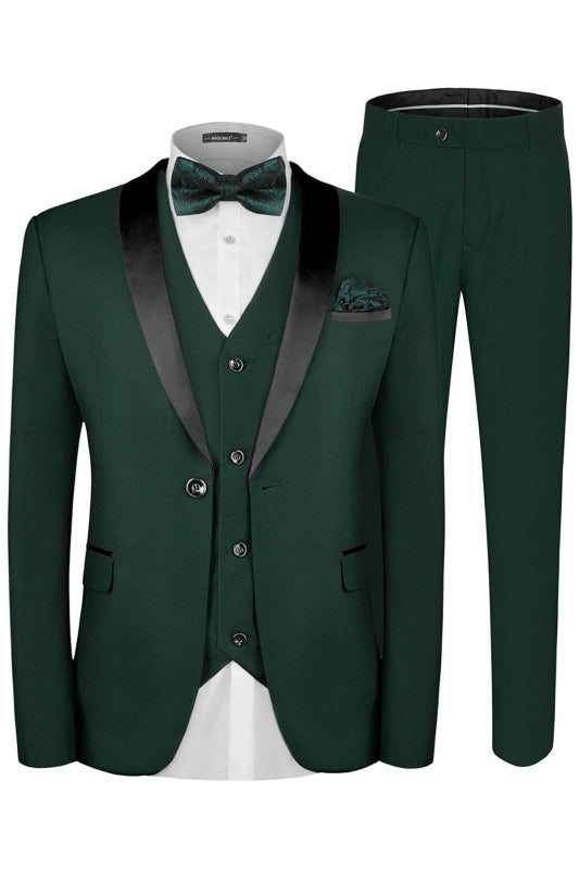 Bespoke Deep Green Shawl Lapel 3-Piece Men's Wedding Suit