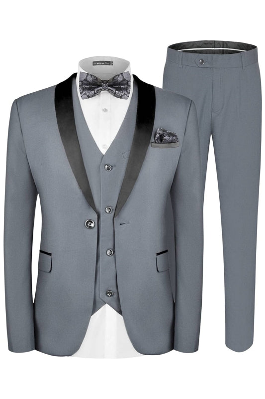 Gray Three-Piece Shawl Lapel Wedding Suit