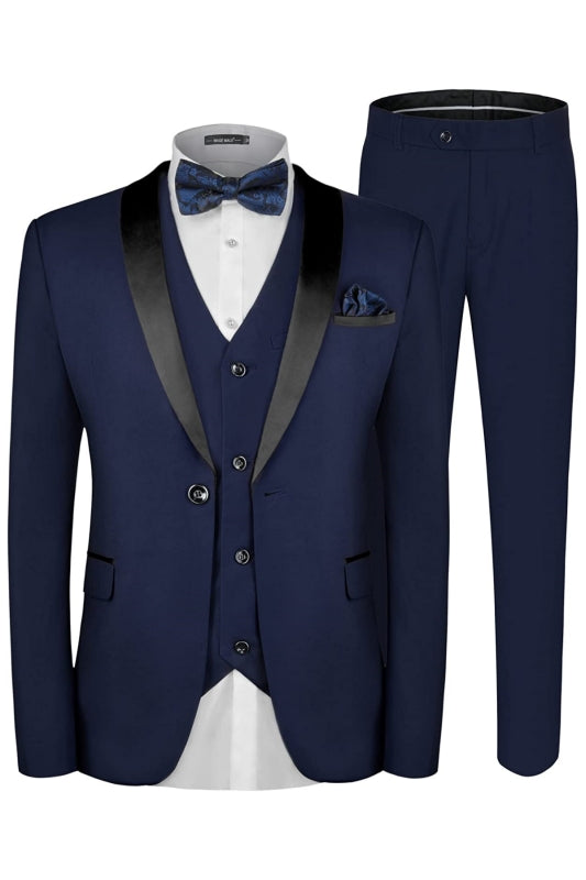 Navy Blue Three-Piece Shawl Lapel Wedding Suit for Men