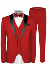 Chic Red 3-Piece Shawl Lapel Men's Wedding Suit