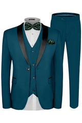 Teal Shawl Lapel Wedding Suit for Men - Modern Three-Piece Elegance