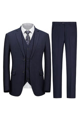 Navy Blue Three-Piece Notched Lapel Business Suit