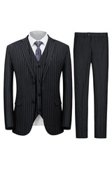 Fancy Black Notched Lapel 3-Piece Business Men's Suit