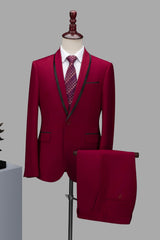 Burgundy Shawl Lapel 2-Piece Men's Prom Suit