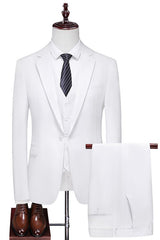 White Notched Lapel One Button 3-Piece Men's Prom Suit