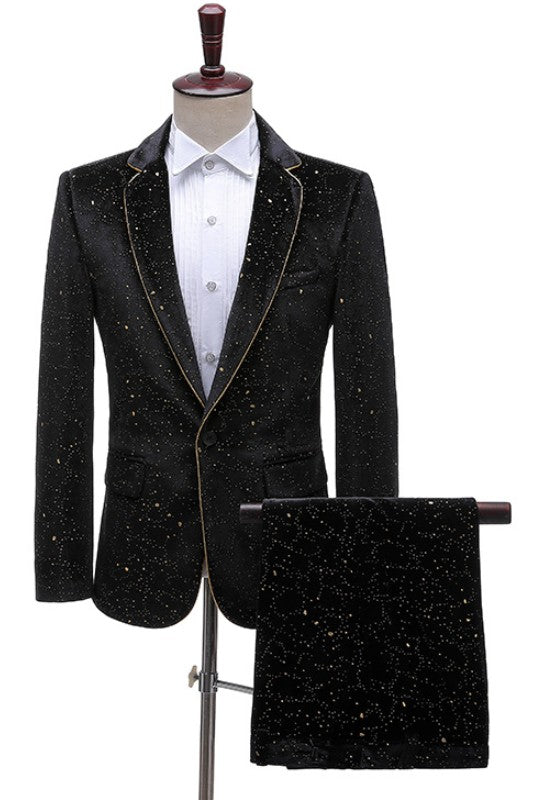 Black Sequins 2-Piece One Button Notched Lapel Prom Suit