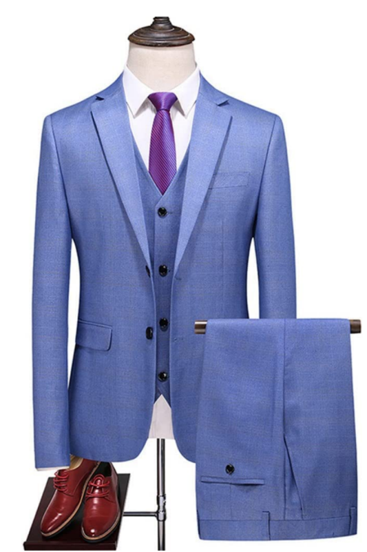 Sky Blue Notched Lapel Single-Breasted Men's Business Suit