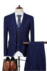 Bespoke Navy Blue Striped 3-Piece Business Men's Suit