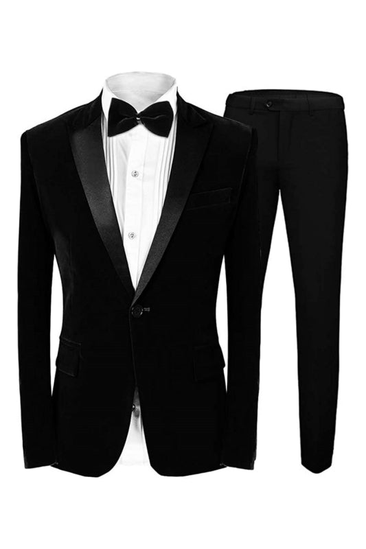 Formal Black Peaked Lapel 2-Piece Velvet Men's Prom Suit