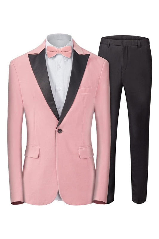 Modern Pink Peaked Lapel Close Fitting Velvet Prom Suit for Men