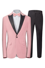 Modern Pink Peaked Lapel Close Fitting Velvet Prom Suit for Men