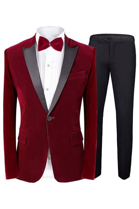 Red Two-Piece Velvet Peaked Lapel Prom Suit