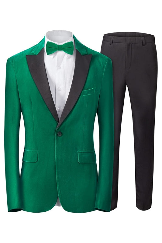 Chic Green Peaked Lapel 2-Piece Velvet Men's Prom Suit