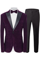 Purple Two-Piece Peaked Lapel Velvet Prom Suit