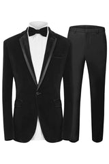 Fancy Black Notched Lapel 2-Piece Velvet Men's Prom Suit