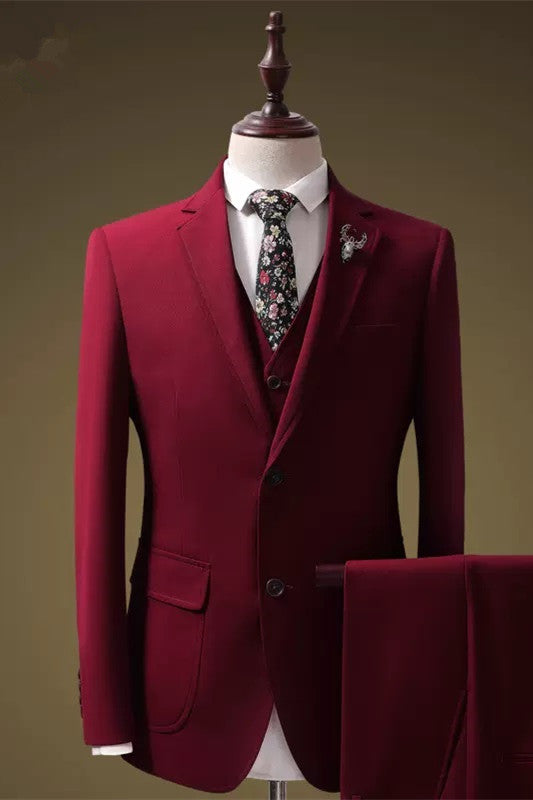 Chic Red 3-Piece Notched Lapel Prom Suit for Men