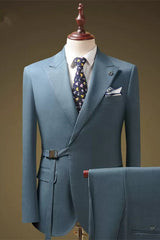 Fancy Light Blue Peaked Lapel 2-Piece Men's Prom Suit