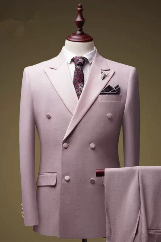 Pink Double-Breasted Peaked Lapel Prom Suit