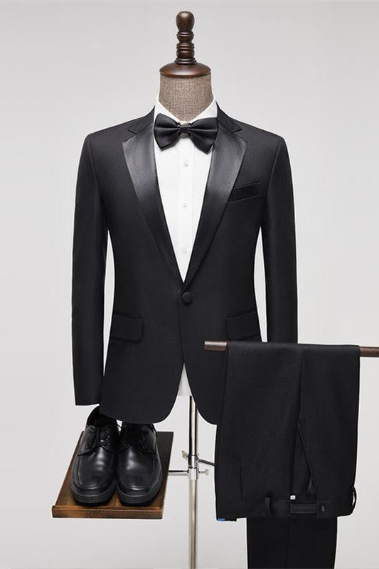 Black Two-Piece Notched Lapel Prom Suit