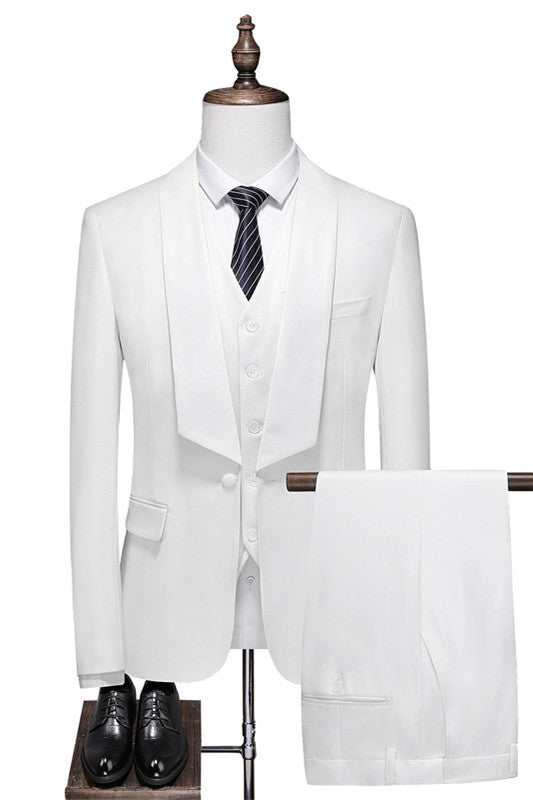 Modern White Shawl Lapel 3-Piece Men's Wedding Suit