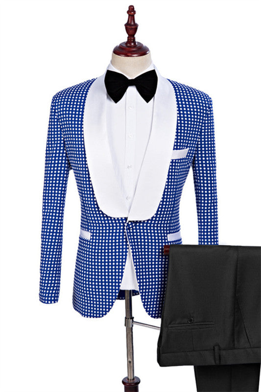 Fancy Light Blue Shawl Lapel 2-Piece Dot Wedding Suit for Men