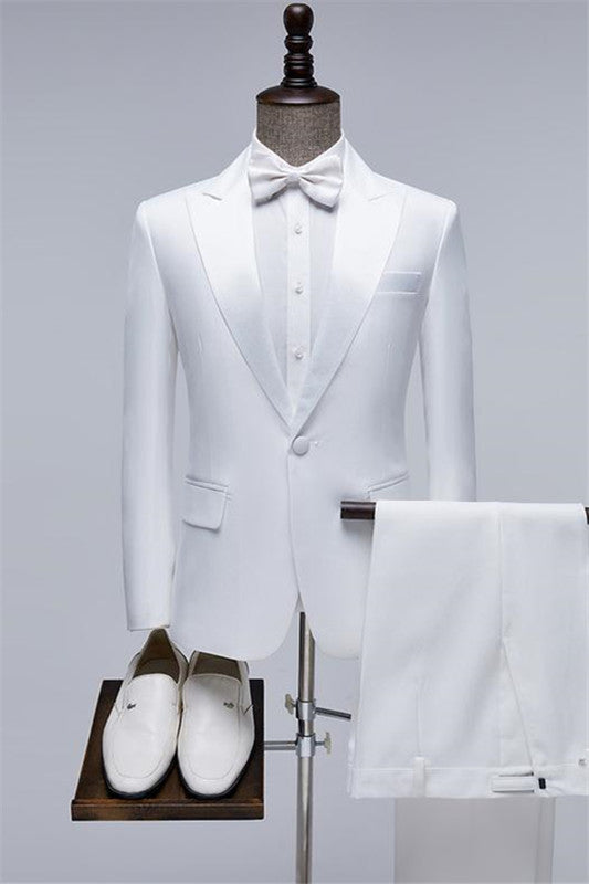 Chic White Peaked Lapel 2-Piece Men's Prom Suit