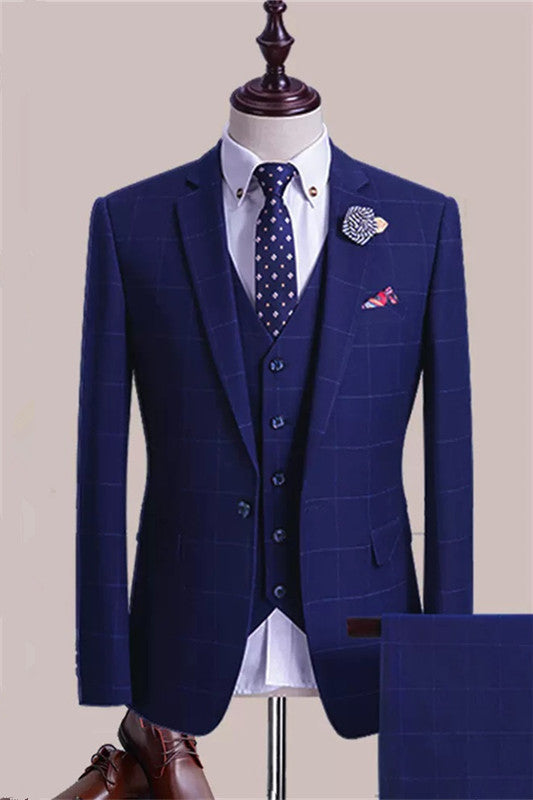 Bespoke Blue Plaid 3-Piece Men's Business Suit