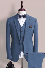 Fancy Blue 3-Piece Notched Lapel Prom Suit for Men