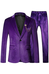 Chic Purple Peaked Lapel Velvet Men's Prom Suit