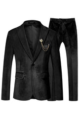 Modern Black Peaked Lapel Velvet Prom Suit