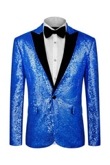 Chic Blue Sequins Peaked Lapel Men's Prom Suit