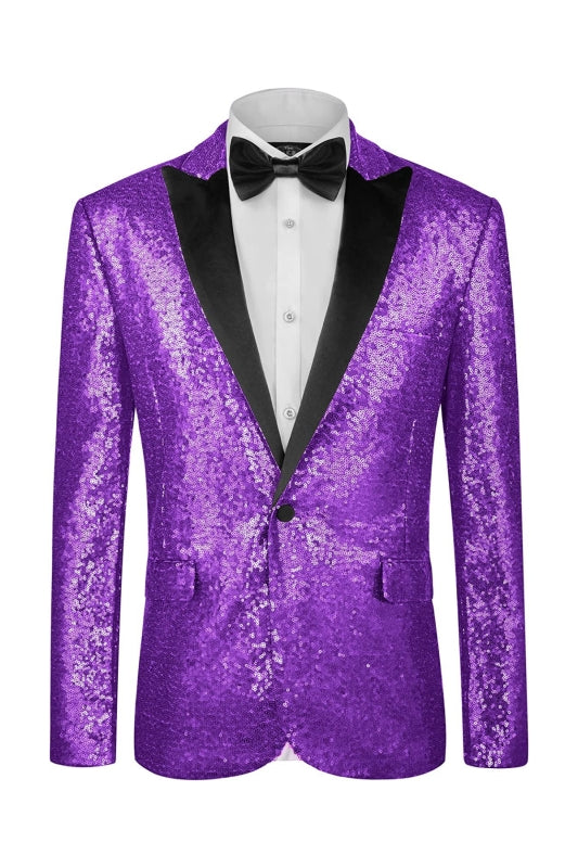 Modern Light Purple Peaked Lapel Sequins Men's Prom Suit