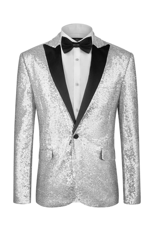 Silvery Two-Piece Sequins Peaked Lapel Prom Suit