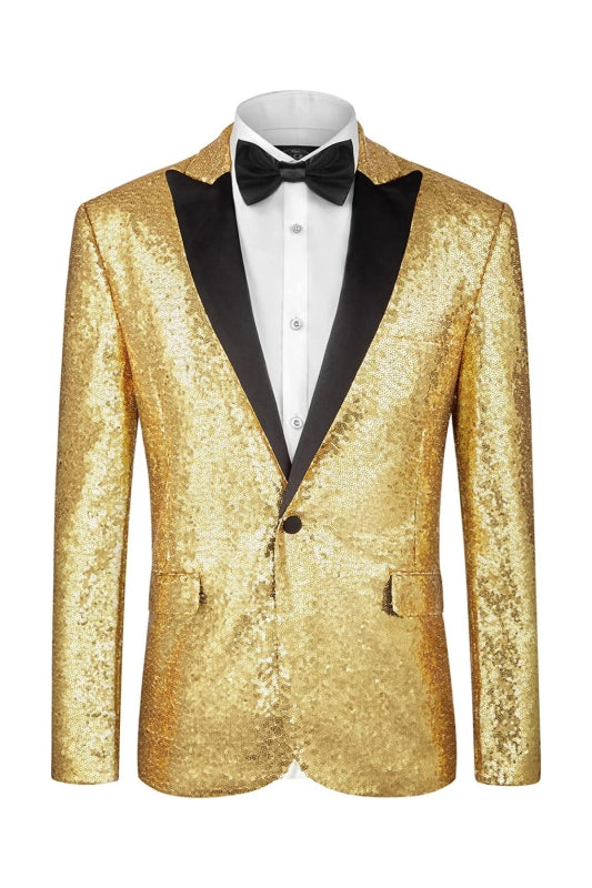 Fancy Champagne Peaked Lapel Sequins Men's Prom Suit