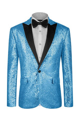 Light Blue Peaked Lapel Sequins Prom Suit