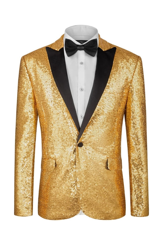 Golden Sequins Peaked Lapel Prom Suit