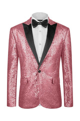 Fancy Pink Sequins Peaked Lapel Prom Suit for Men