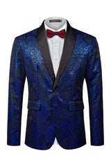 Bespoke Royal Blue Shawl Lapel Jacquard Wedding Suit for Men