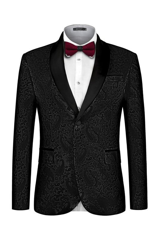 Formal Black Shawl Lapel Jacquard Wedding Suit for Men