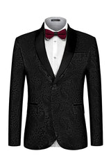 Formal Black Shawl Lapel Jacquard Wedding Suit for Men