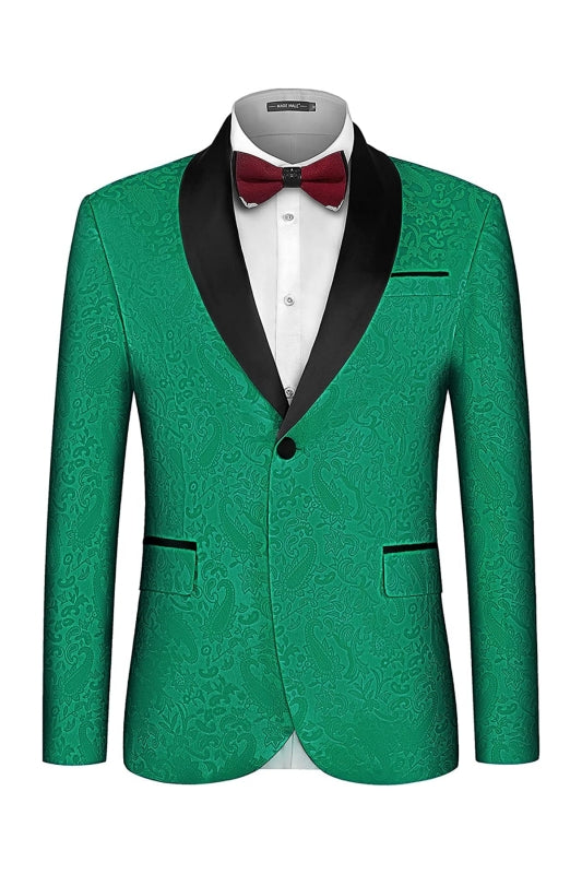 Modern Green Shawl Lapel Jacquard Wedding Suit for Men