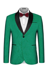 Modern Green Shawl Lapel Jacquard Wedding Suit for Men