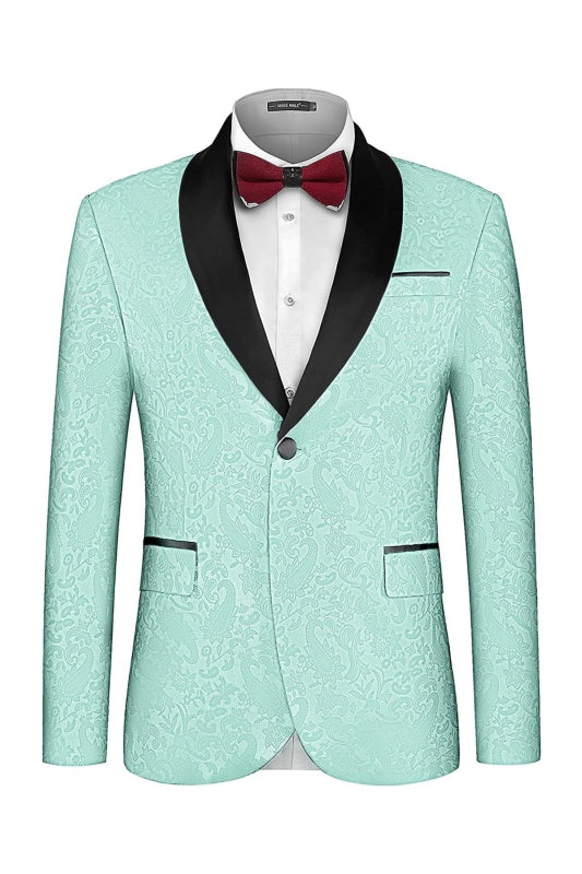 Fashion Light Green Shawl Lapel Jacquard Wedding Men's Suit