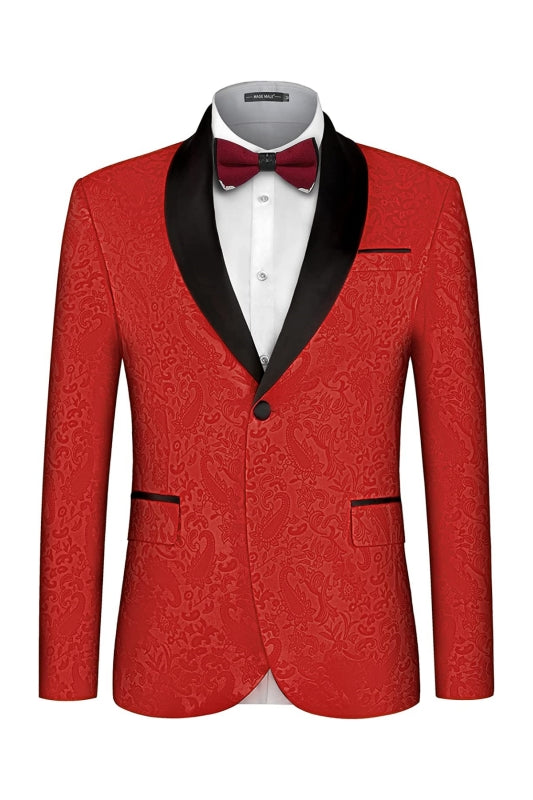 Red Two-Piece Jacquard Shawl Lapel Wedding Suit