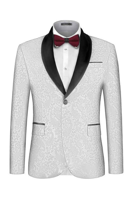 White Two-Piece Jacquard Shawl Lapel Wedding Suit