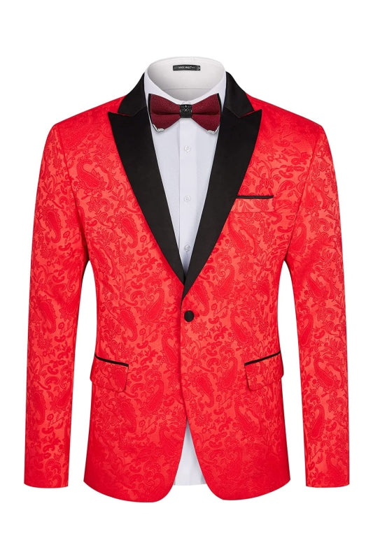 Red Two-Piece Jacquard Peaked Lapel Prom Suit