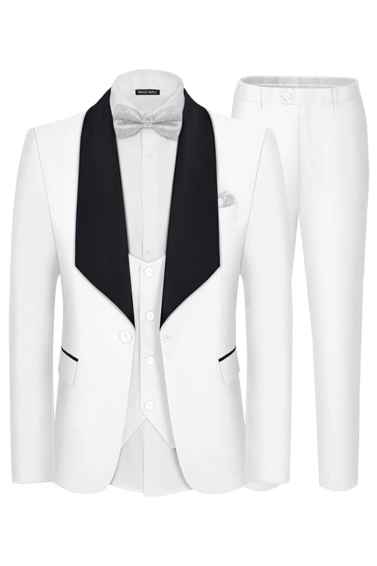 White Three-Piece Shawl Lapel Wedding Suit